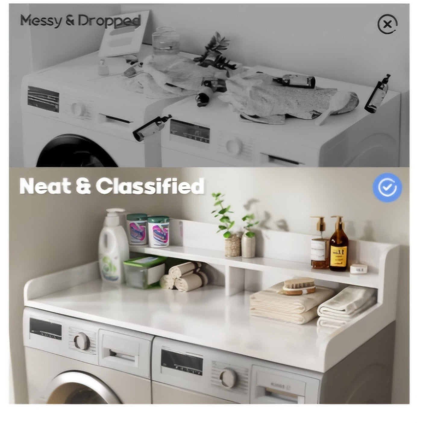 2-Tier Washer and Dryer Countertop with 2.75" H Guard,54" W x 27.5" D Laundry Countertop