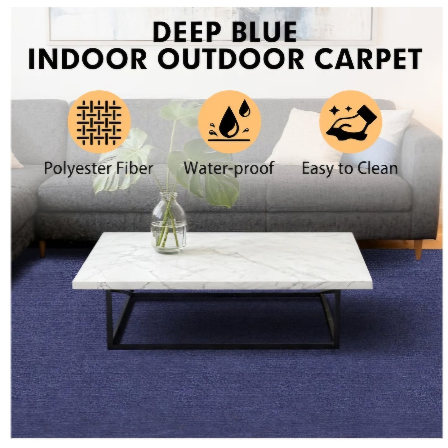 Grefinity Marine Carpet6 FT x 14 FT Deep Blue Indoor Outdoor 0.2" Thick Boat Rug with Water-Proof