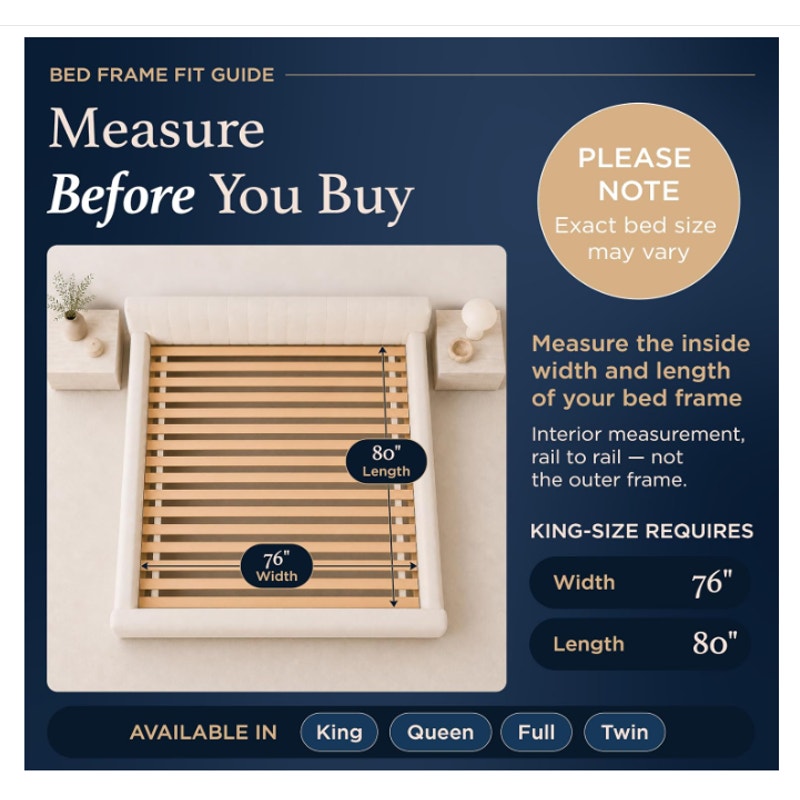 King Size Heavy-Duty (76x80) King Bed Slats to Prevent Sagging Under 2.5" Spacing Wooden Bed Slats
