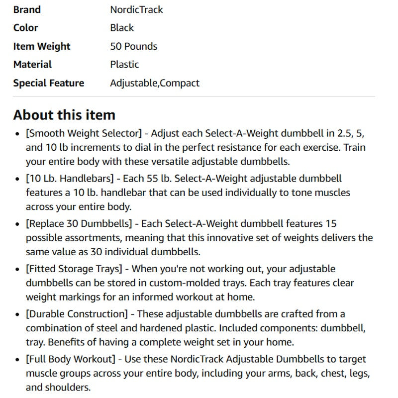 NordicTrack Select-a-Weight Adjustable Dumbbells