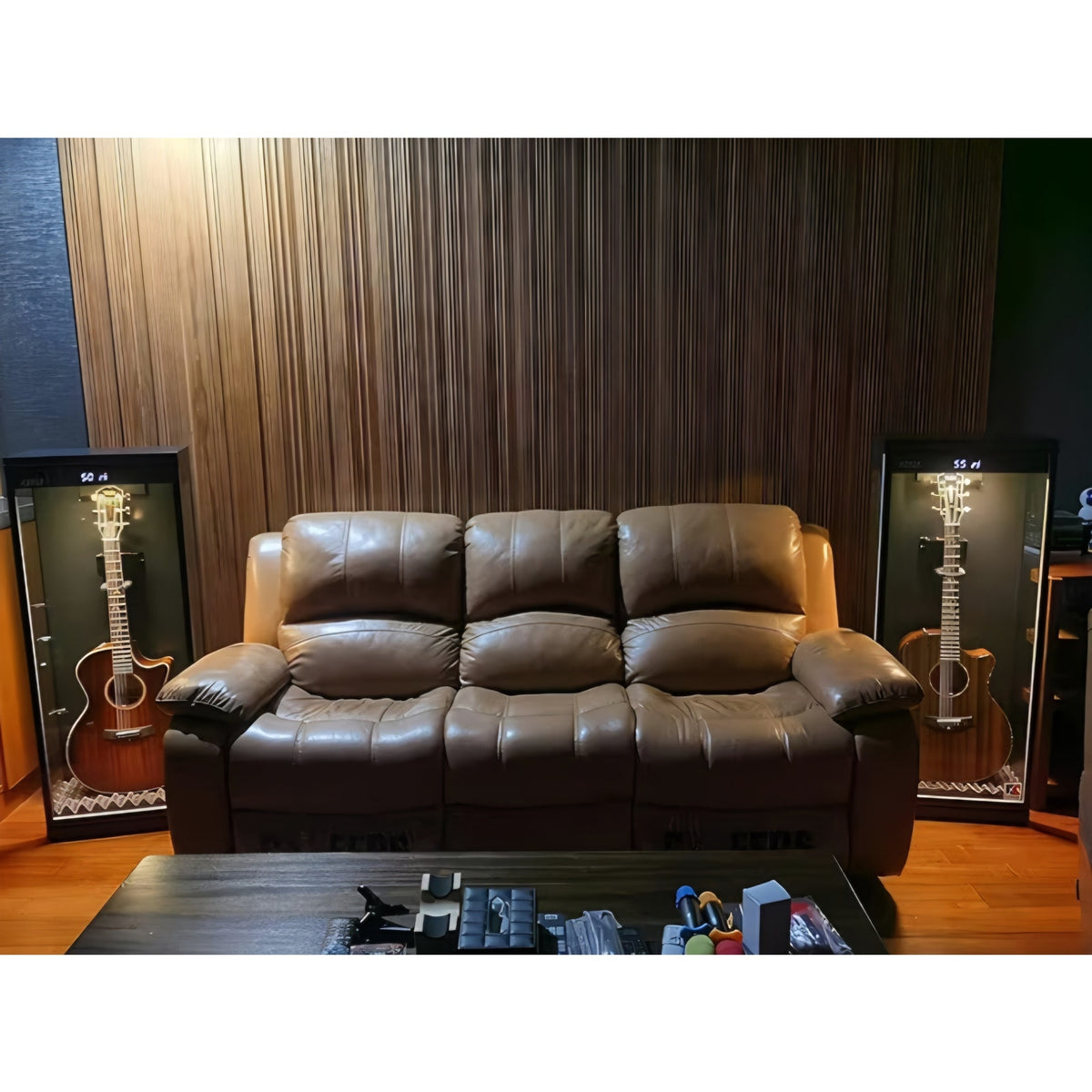 Guitar Display Case for Electric & Acoustic Guitars - Humidity Control Cabinet with Hygrometer