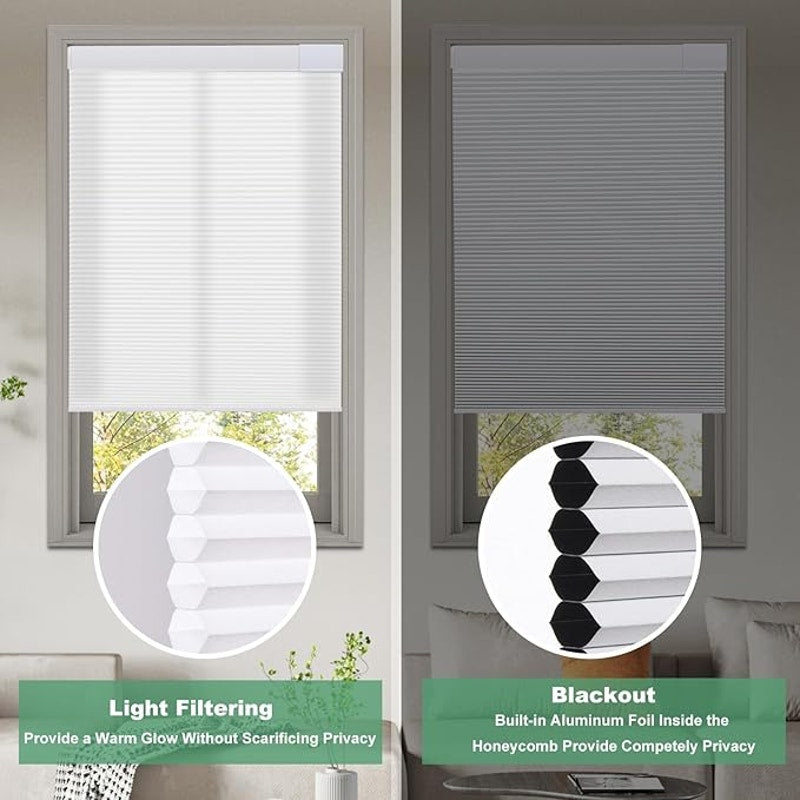 Tonature No Drill Cellular Shades for Indoor Windows, Cordless Blackout, White,59 1/2" W x 64"H
