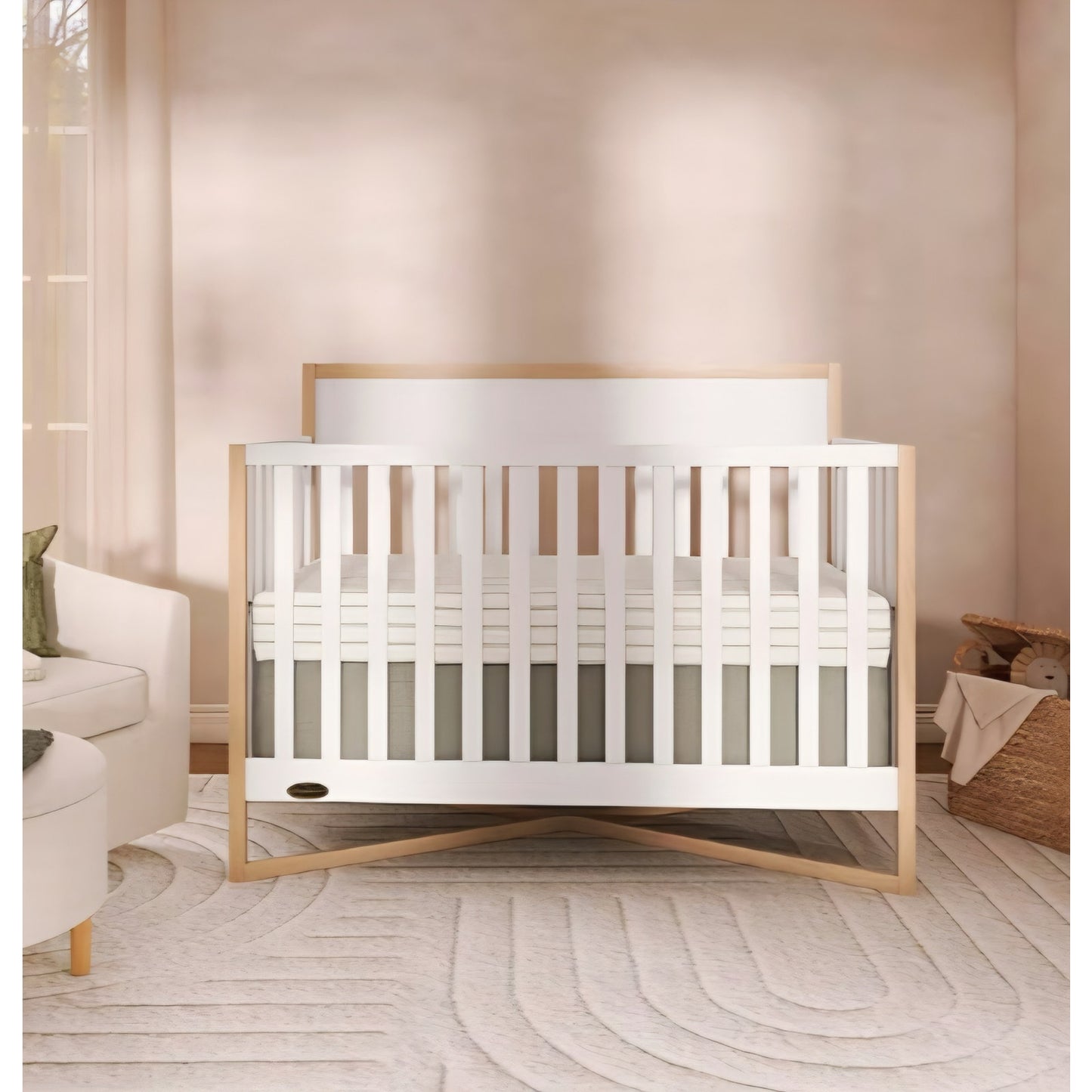 Convertible Full-Size Baby Crib in Vintage White Oak, GreenGuard Gold & BSA