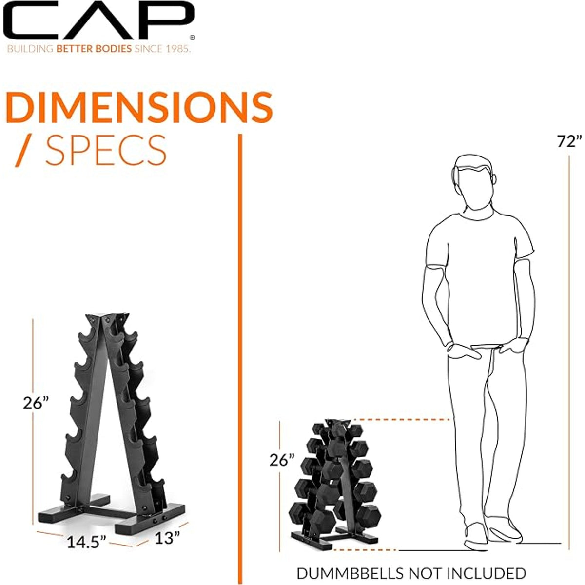 CAP A-Frame Dumbbell Weight Rack, holds 5-25lb, 13"D x 14.5"W x 26"H