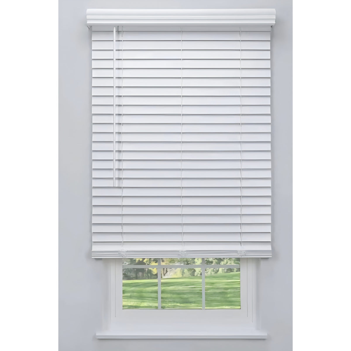 Linen Avenue Customizable Cordless Faux Wood Blind White 60 to 65 W x 56 H, Outside Mount