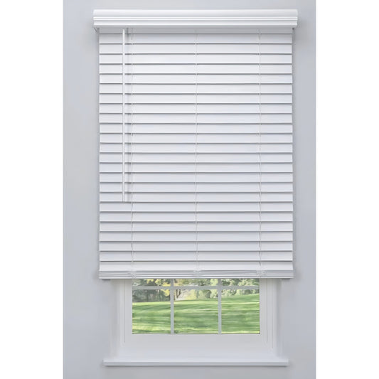 Linen Avenue Customizable Cordless Faux Wood Blind White 60 to 65 W x 56 H, Outside Mount