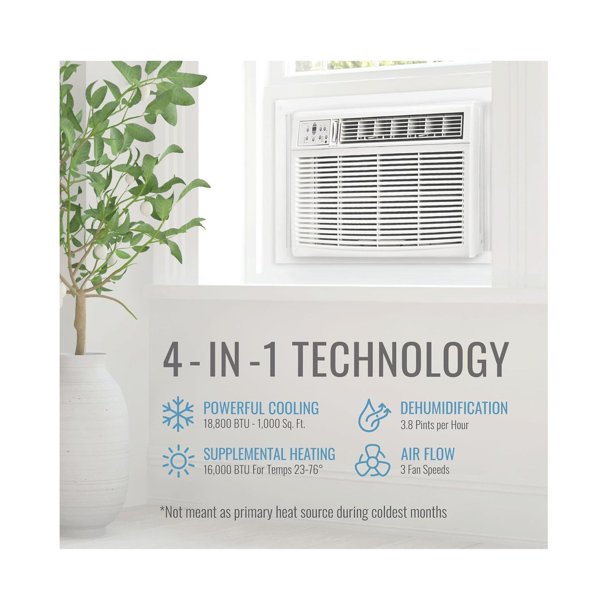 Keystone 18,800 BTU Window-Wall Air Conditioner with 16,000 BTU Supplemental Heating