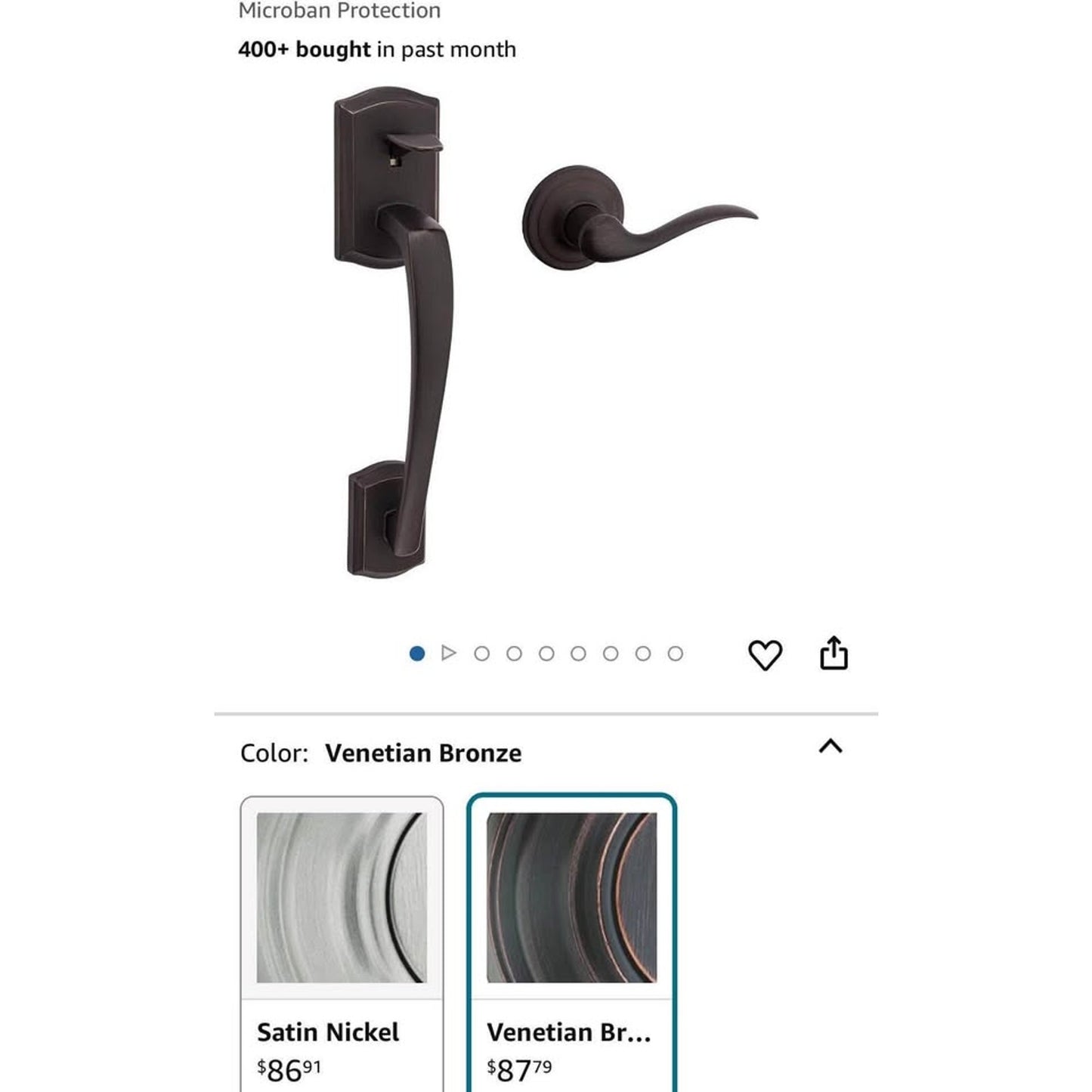 Kwikset Prescott Front Door Handle No Lock, Entry Handleset Exterior with Interior Reversible Handed