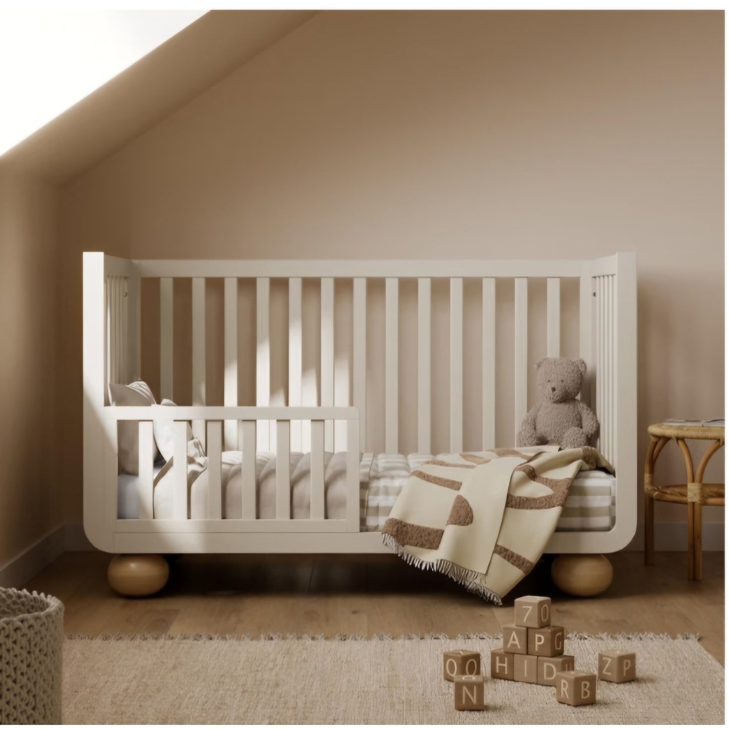 Storkcraft Amalfi 5-in-1 Convertible Crib with Guardrail, Frosted Oat