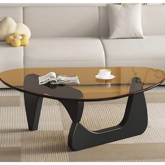 EASYSOUL Modern Glass Coffee Table, 44.88" D x 32.28" W x 15.75" H, Abstract Round Tea Tables