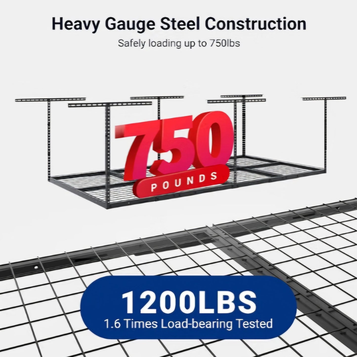 4x8 Overhead Garage Ceiling Storage Rack Organization, Black 750lbs Weight Capacity, 22"-40"