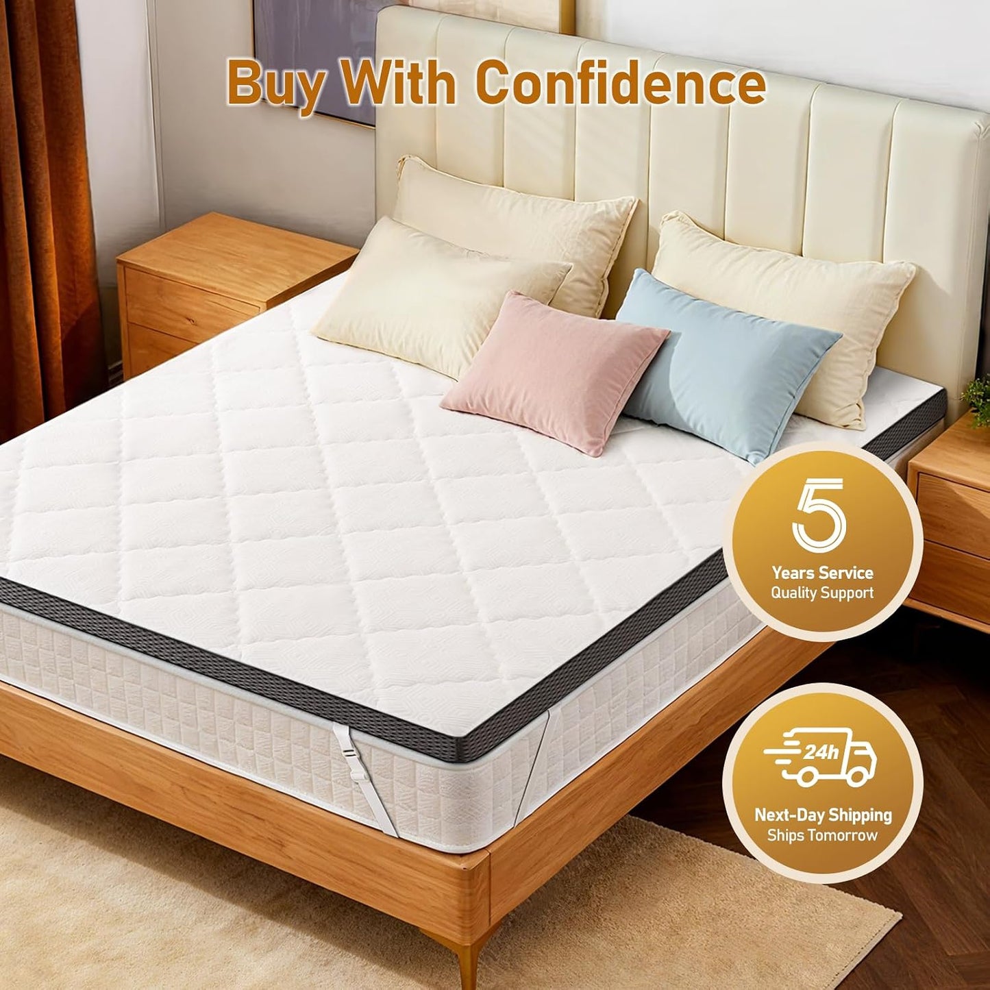 Glendan Firm Mattress Topper Full:3 In High Density Foam for Back Pain, CertiPUR-US Oeko-Tex, 75x54