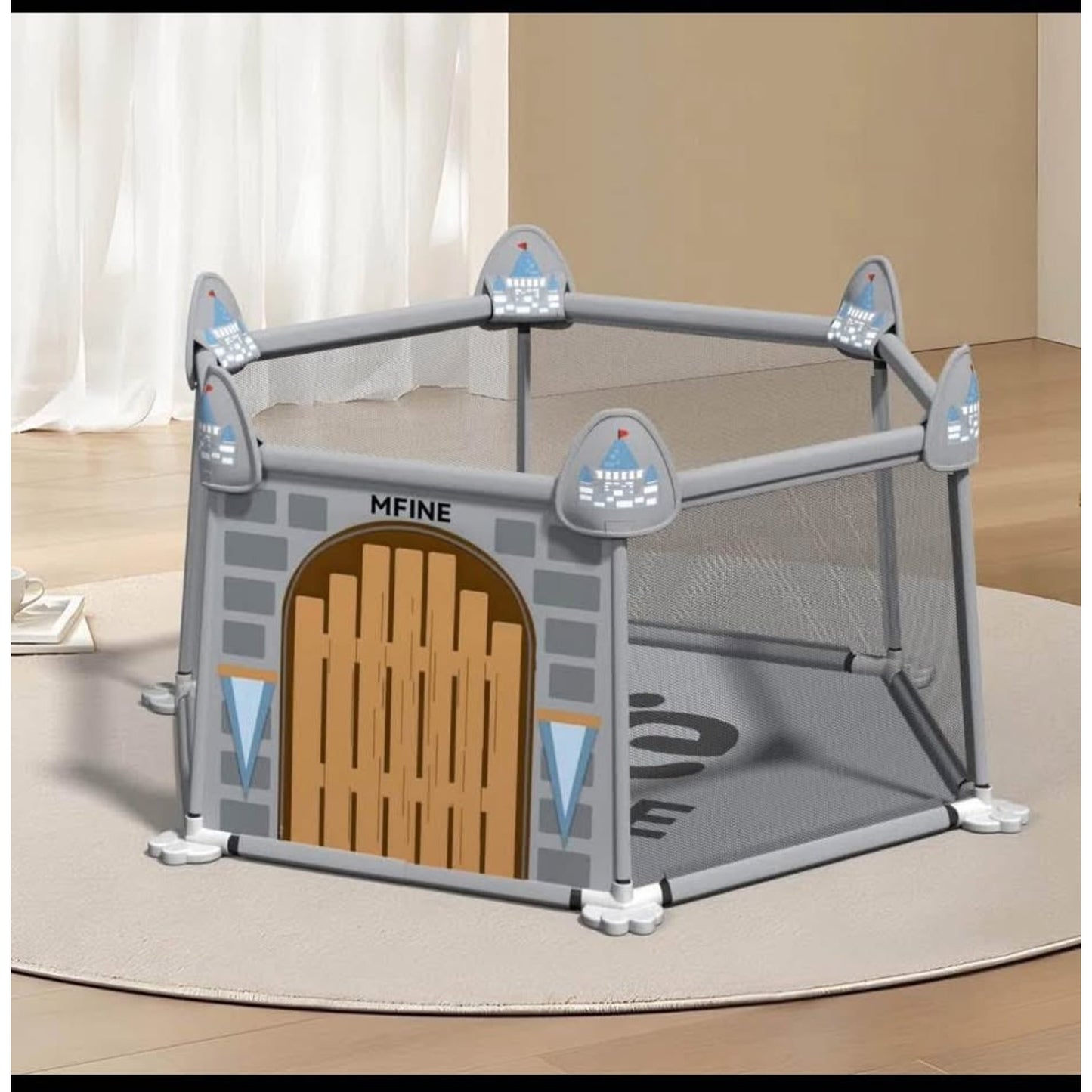 Baby Playpen,Baby Castle Play Pens for Babies and Toddlers,Kids Play Pin,Visible Play Yard with Gate