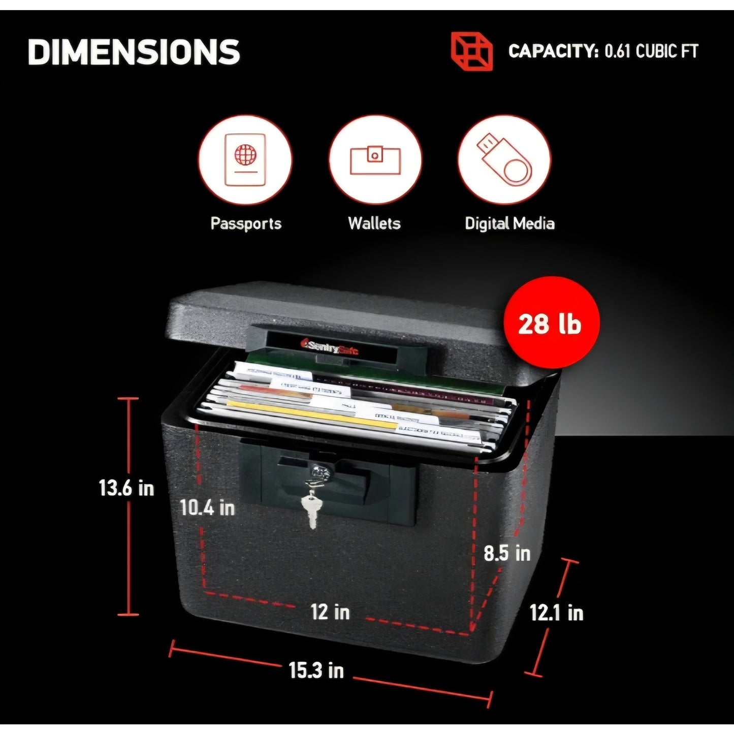 SentrySafe Black Fireproof Document Box with Key Lock, Safe Secures Files and Documents for Home
