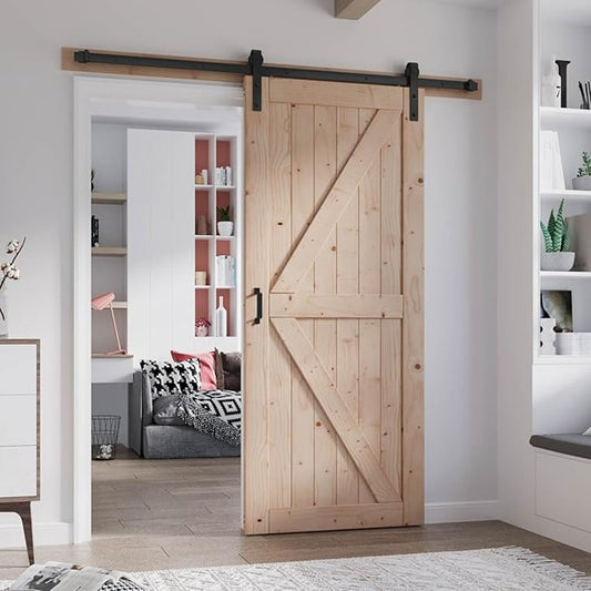 FREDBECK 36in x 84in Wood Barn Door with 6.6FT Hardware Kit Incl, Panel Need to Assembly Wood col.