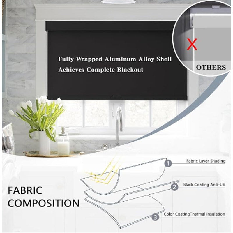 56" W x 72" H Black AOSKY Cordless Blackout Roller Shades,