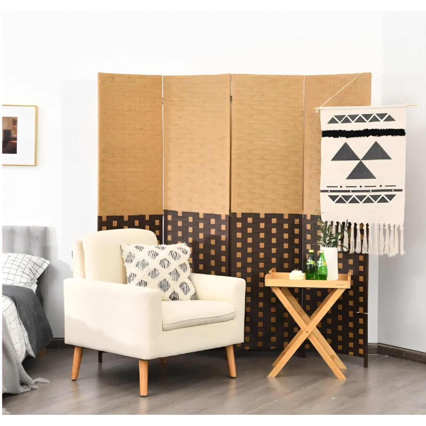 Giantex 4 Panel Room Divider, 6 Ft Tall Handmade Rattan Room Dividers, Portable Wood Room Separator