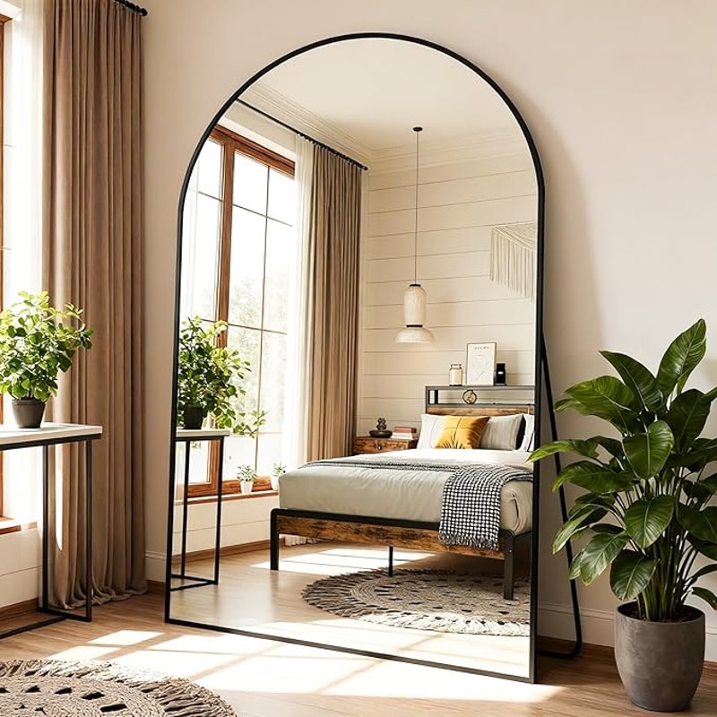 Full Length Mirror 86" L x 46" Full Body Standing, for Bedroom, Living Room, Arched Style Black