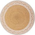 voyzz home Premium Quality Jute Braided Area Rug, 6-feet Round, White Printed Border,