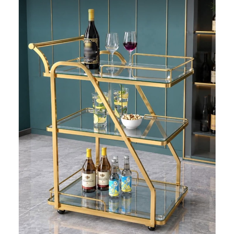 Mobile Utility Cart Drinks Trolley Gold Bar Cart for Home