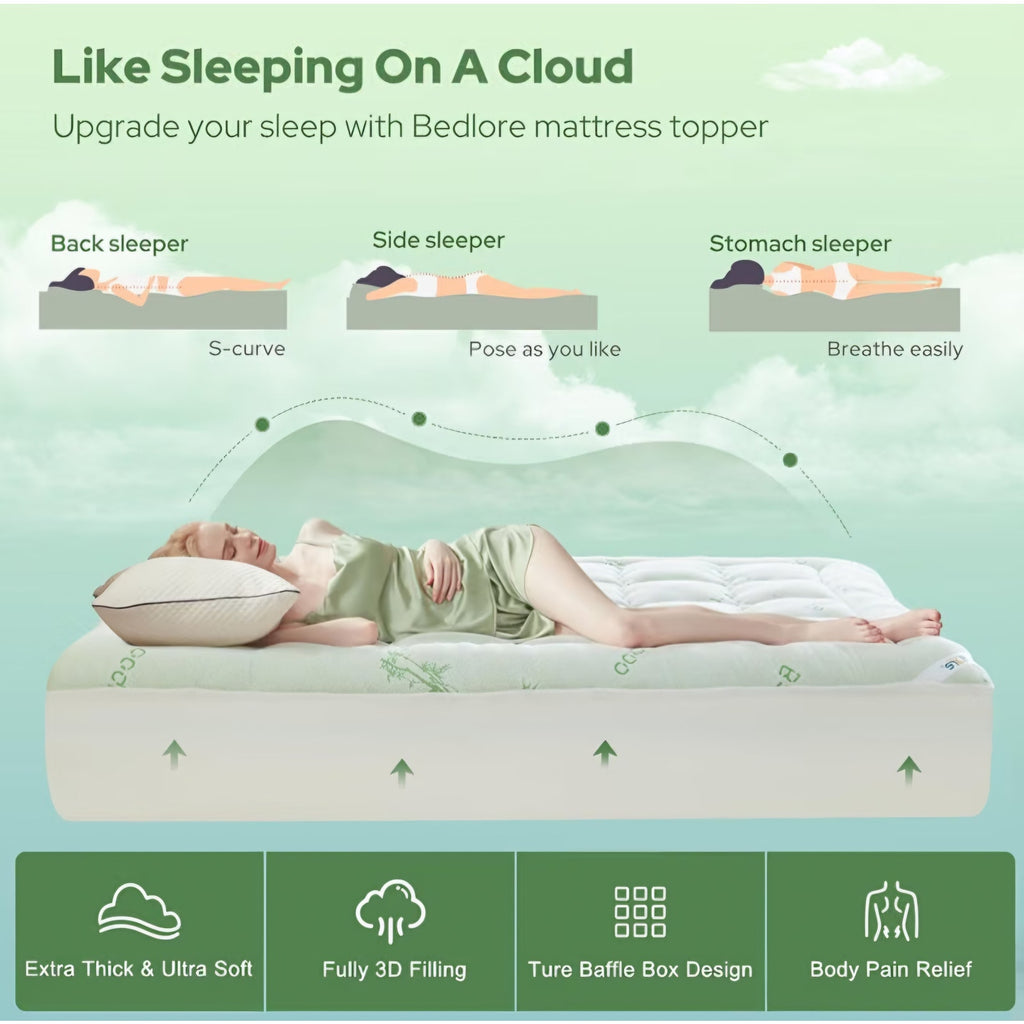 BEDLORE King Mattress Topper Viscose Bamboo, Thick Pillow Top Mattress 6"-18"