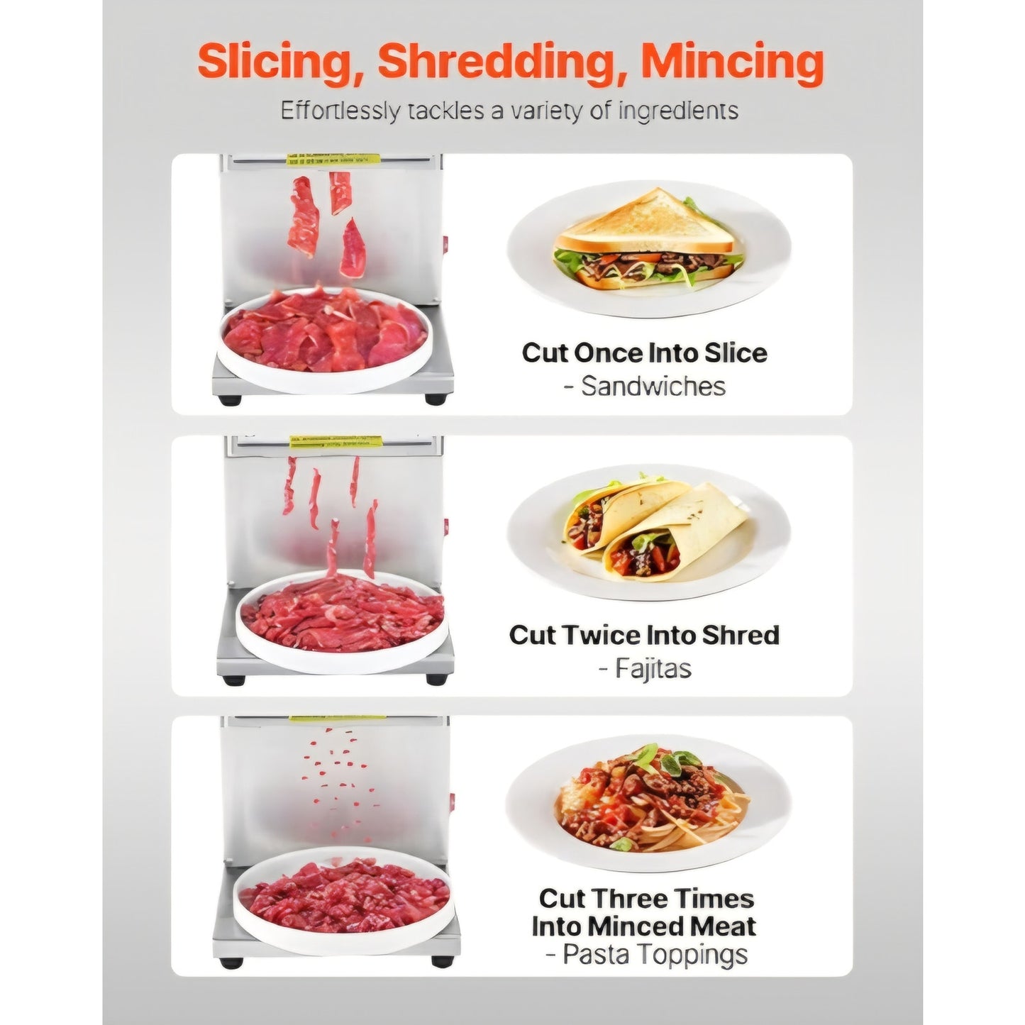 850W Meat Slicer, Commercial Meat Cutting Machine, Stainless Steel, 5 mm Thickness, Detachable