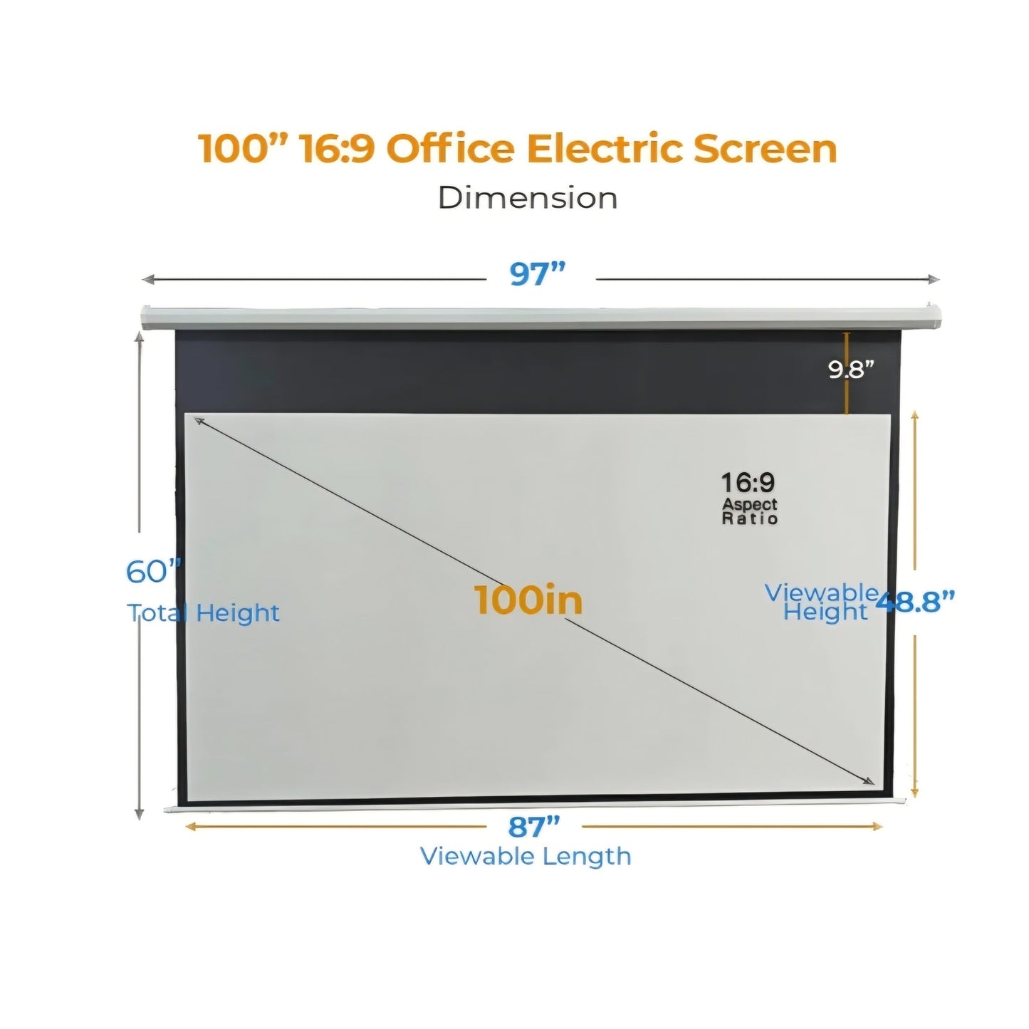 100 Inch Motorized Projector Screen - 16:9 HD Electric Movie Screen with Remote Control, Wall/