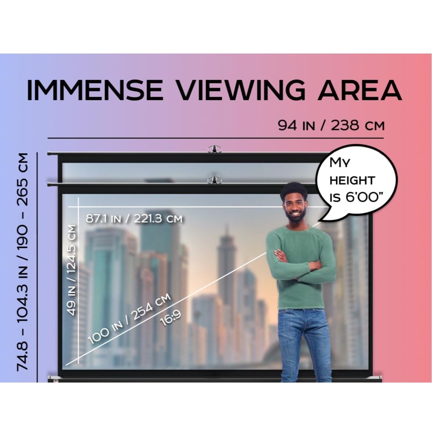 100 Inch Indoor and Outdoor Projector Screen with Stand for Movies or Presentations - HDPremium16:9