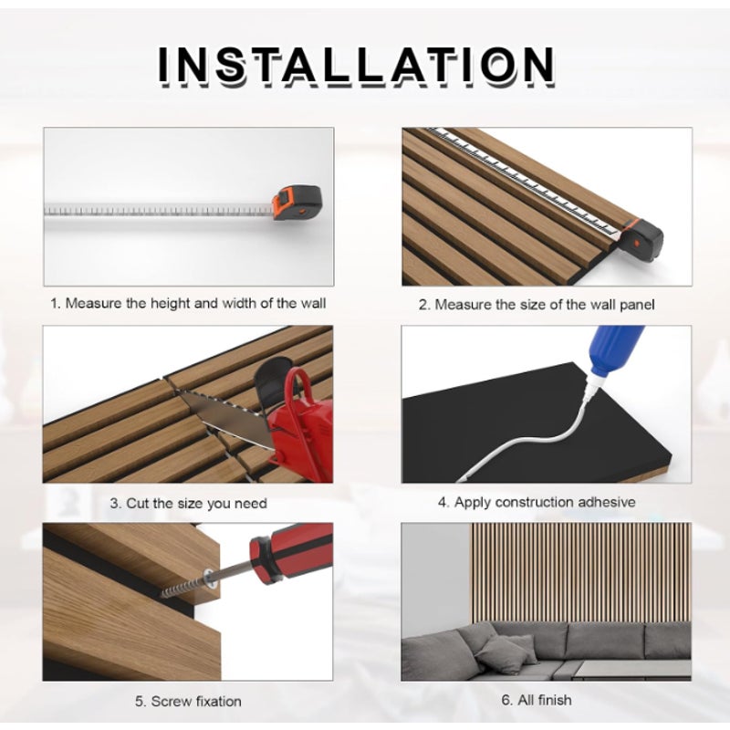 NeatiEase Wood Panels for Wall, 4-Piece 96" x 12.6" Soundproof Wood Slat Wall (Teak)