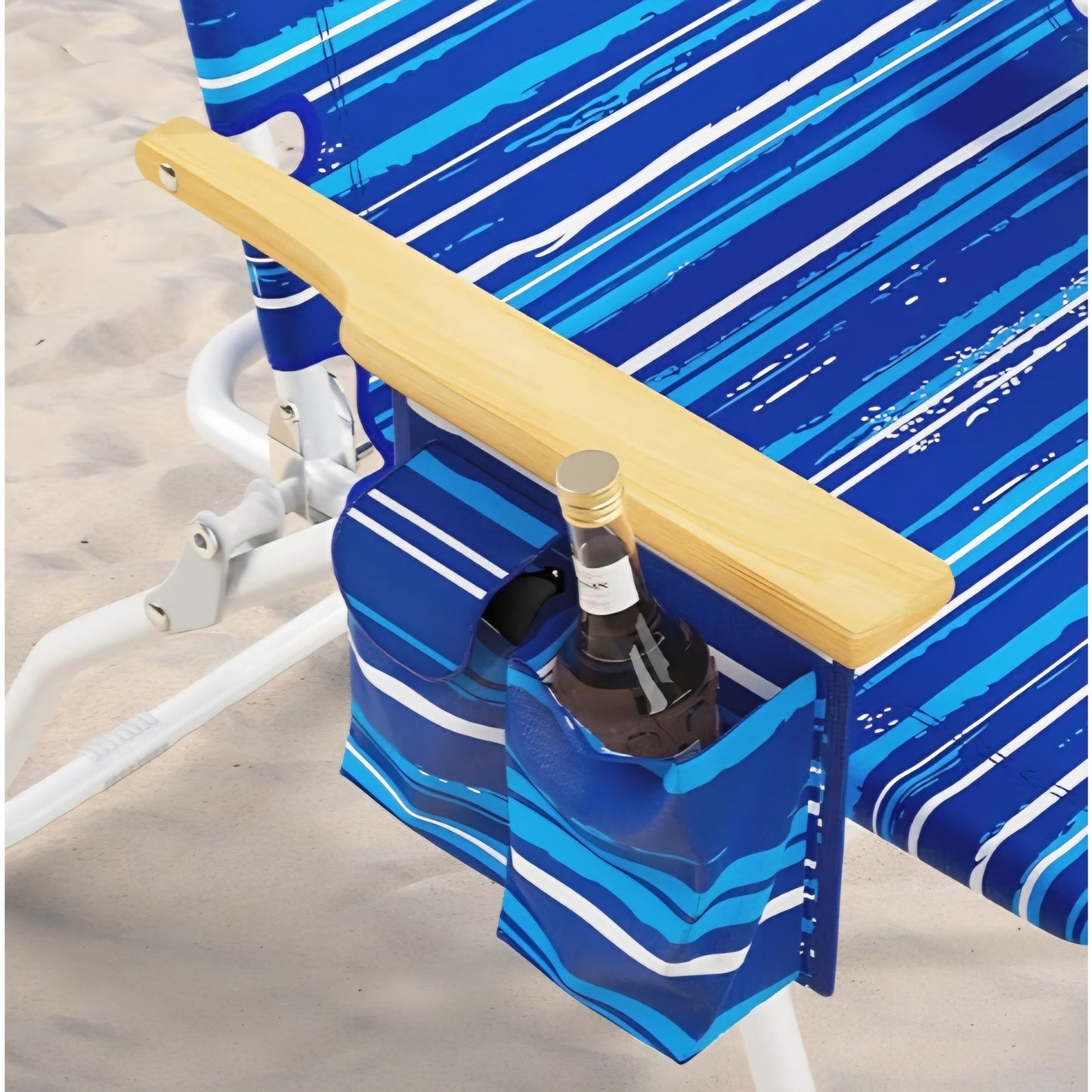 Tall Beach Chairs for Adults Backpack Beach Chair with Wooden Armrests Heavy Duty Chair, Striped