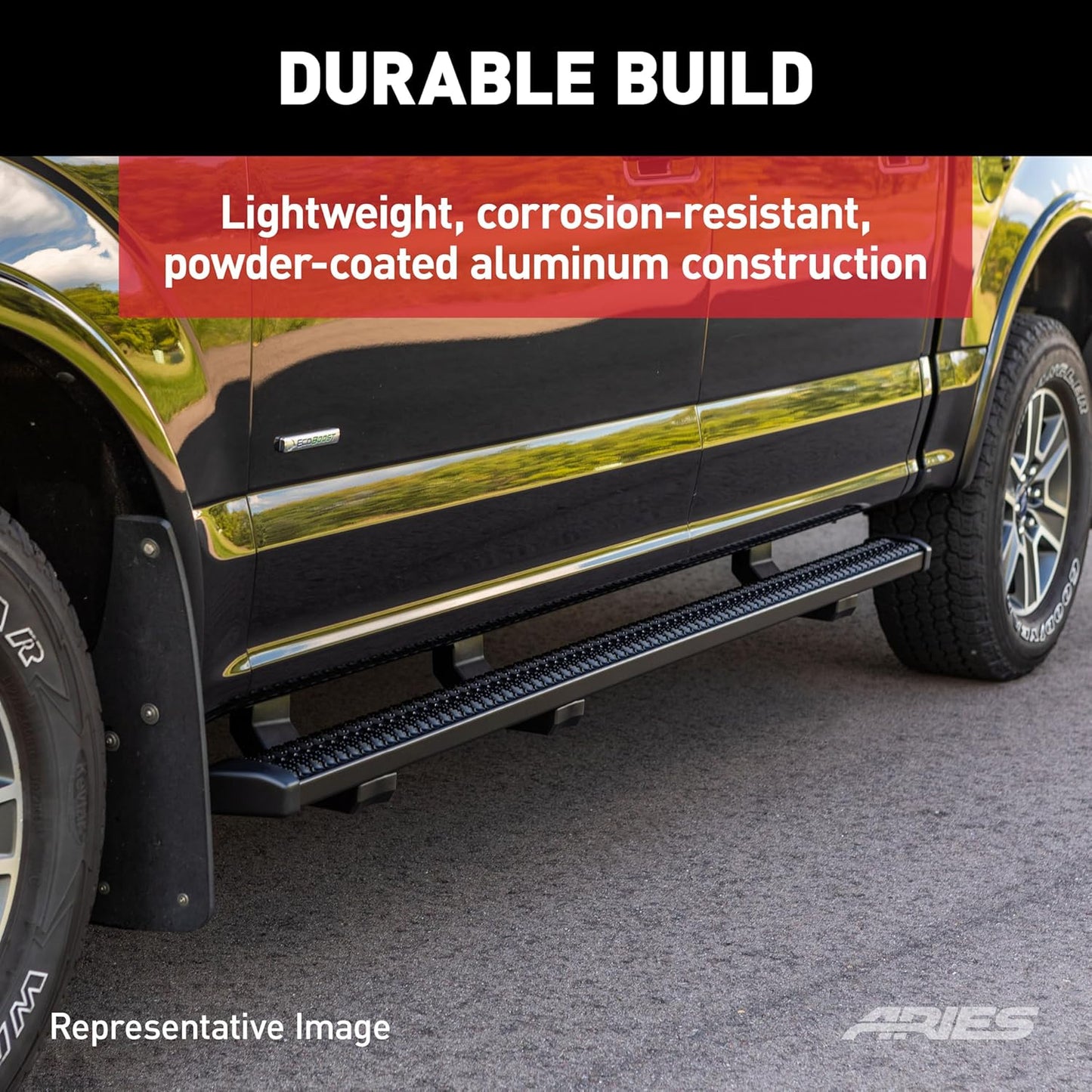 ARIES SlimGrip 5"x88" Black Al Running Boards, F-250 Super Duty, F-350 Super Duty, F-450 Super Duty