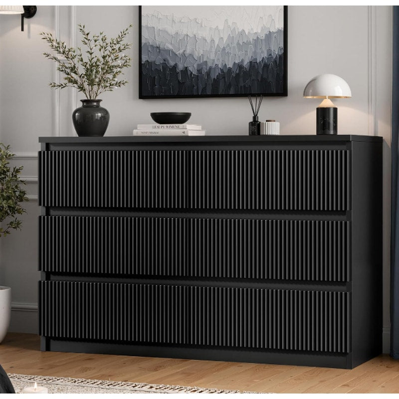 Jocoevol 6 Drawer Fluted Dresser, Modern Chest of Drawers for Bedroom with Hidden Handles