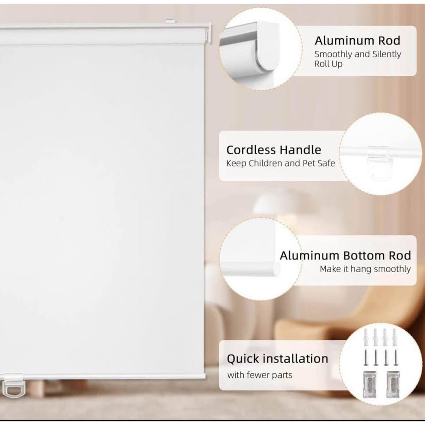 ChrisDowa Cordless Blackout Roller Shades for Windows, Thermal Insulated UV Protection Pull Down Sha