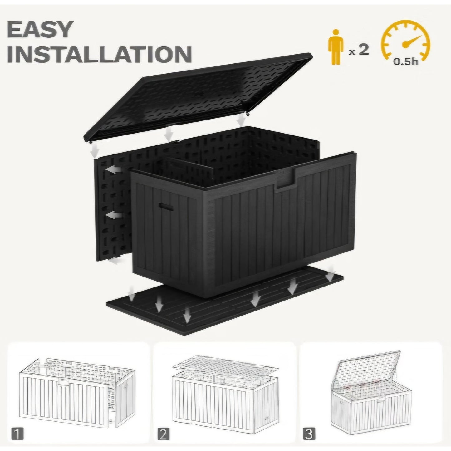 DWVO 260 Gallon Resin Outdoor Storage Box, XXL Double-Wall Waterproof Deck Box with Divider