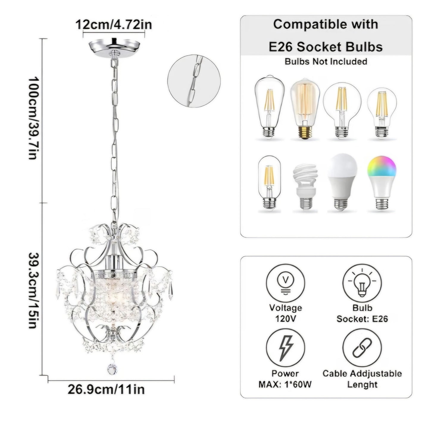 Small Chandelier for Bedroom, 90% Pre-Assembled Chrome Chandelier, Mini Acrylic Crystal Chandelier