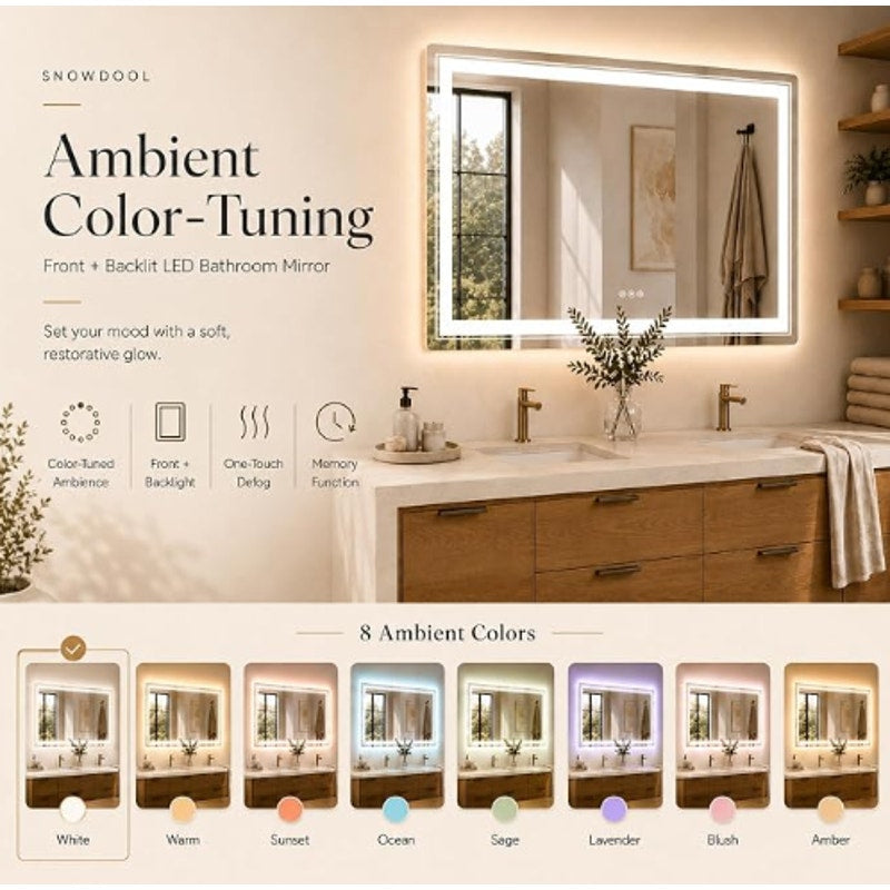 Snowdool 77 x 36 in RGB LED Bathroom Mirror, Front and Backlit, Anti-Fog