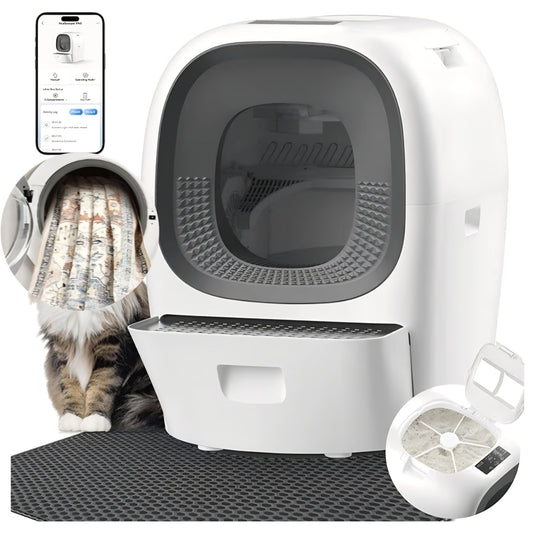 Self Cleaning Litter Box Auto Refill, Automatic Robot Litter Box for Multiple Cats, Hand-Like Rake