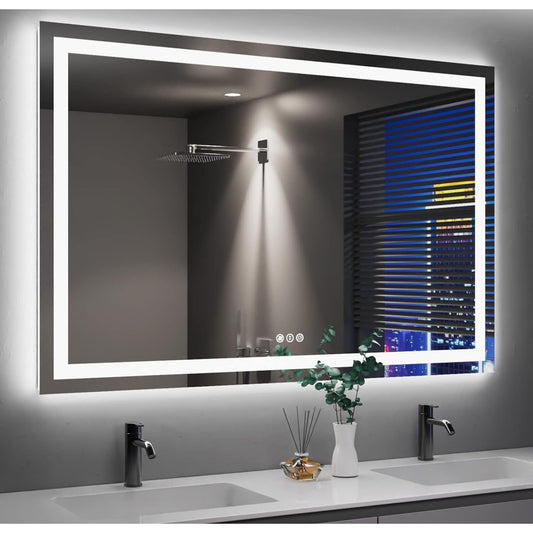 Amorho LED Bathroom Mirror 55"X40" with Front and Backlight, Stepless Dimmable Wall Mirrors