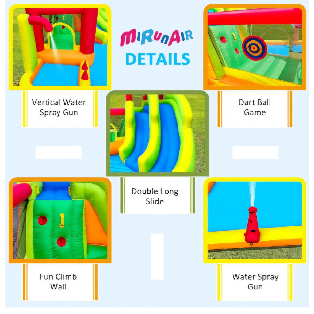 MIRUNAIR Inflatable Bounce House with Slides, Inflatable Water Slide for Kids Backyard