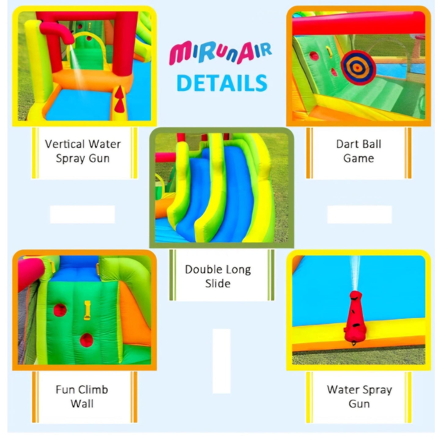 MIRUNAIR Inflatable Bounce House with Slides, Inflatable Water Slide for Kids Backyard