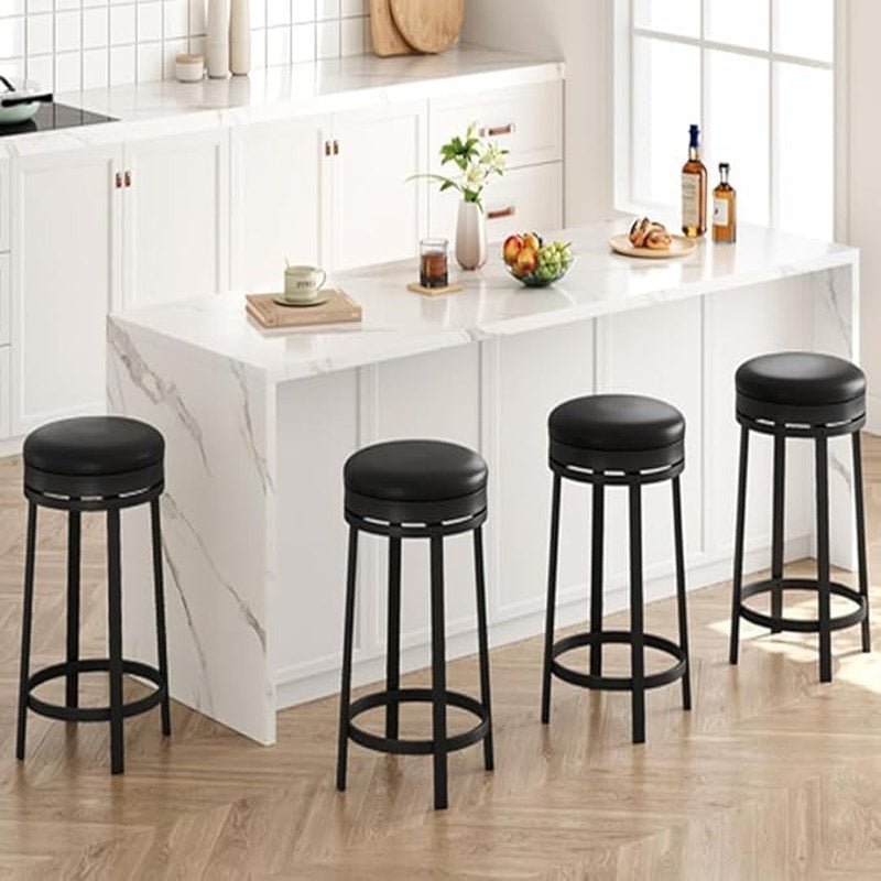 Garvee Swivel Bar Stools Set of 4, 24.4 in, with Upholstered PU Leather Cushion, Metal, Black