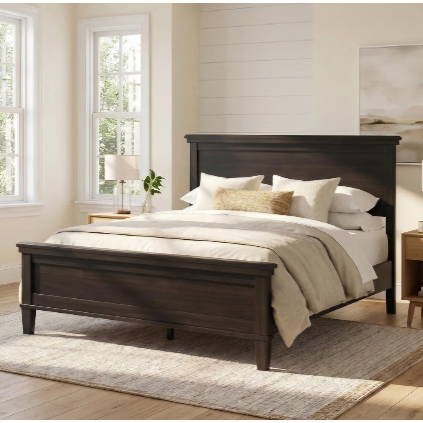 Merax King Size Wood Bed Frame with Headboard, Mid-Century Modern Platform Bed