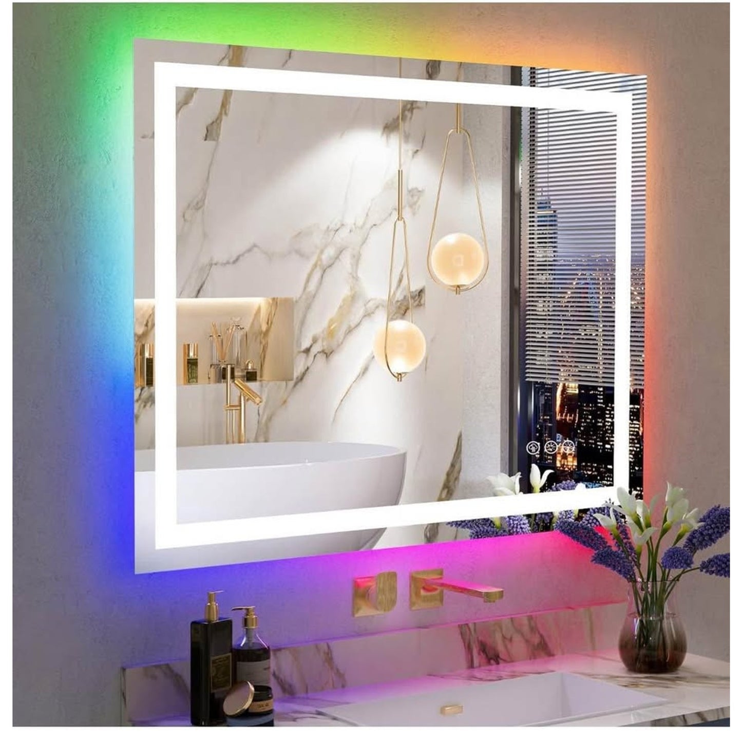 48x38 Inch RGB LED Bathroom Mirror Front Light and RGB Backlit Lighted Vanity Mirror for Bathroom Wa