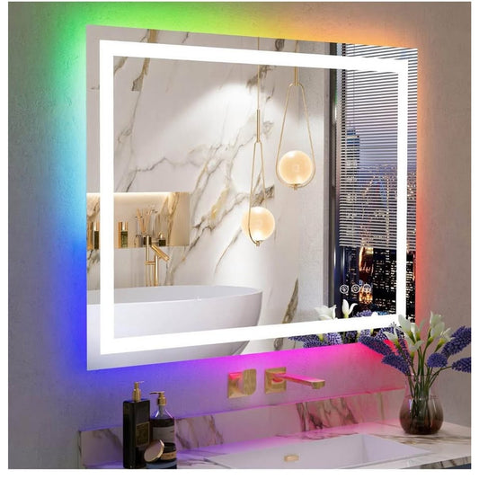 48x38 Inch RGB LED Bathroom Mirror Front Light and RGB Backlit Lighted Vanity Mirror for Bathroom Wa
