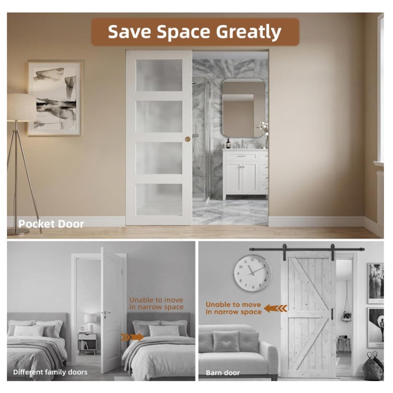 36"x80" Pocket Door Frame Kit, 200LBS Two-Way Soft Close Mechanism