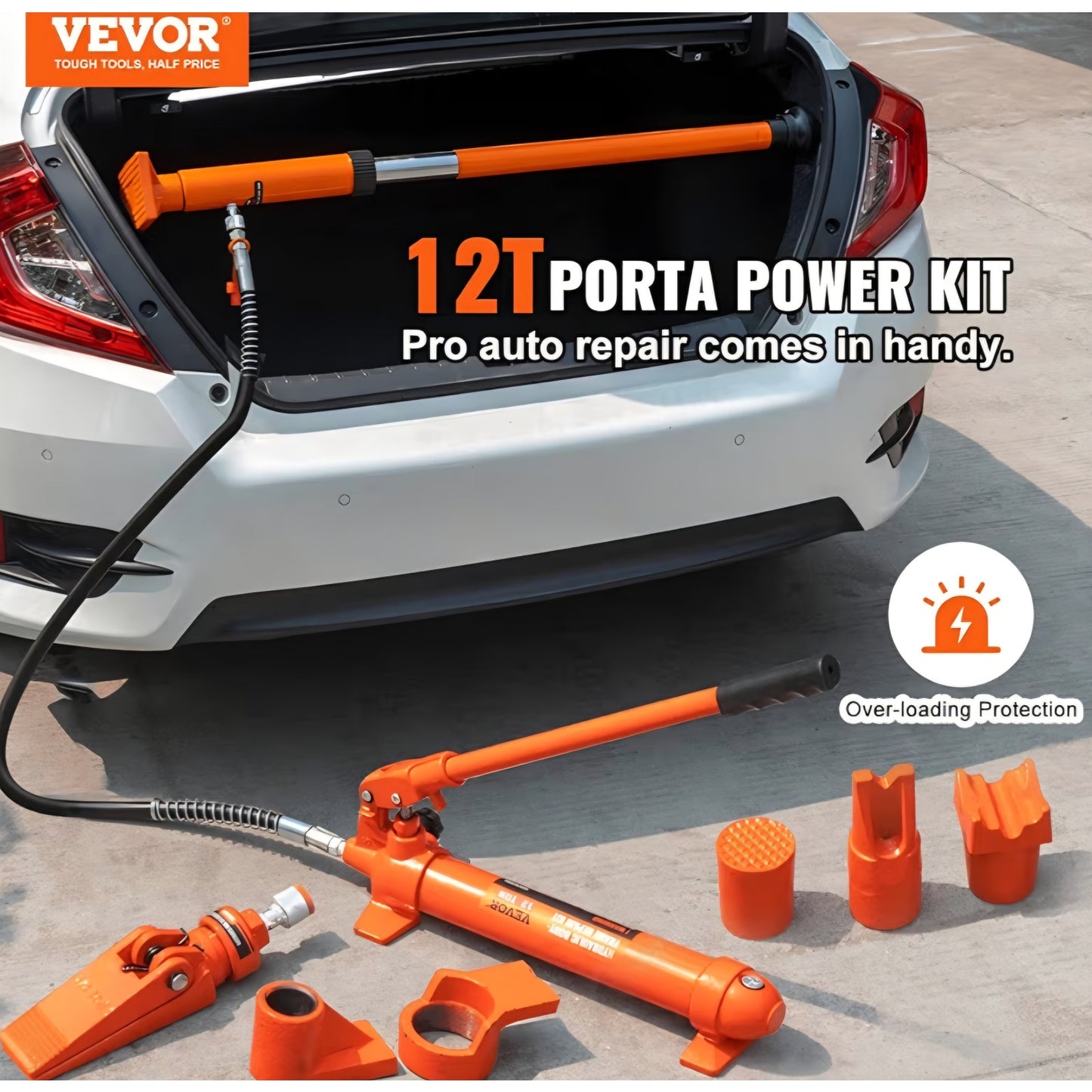 12 Ton Porta Power Kit, Hydraulic Ram with Pump with 4.6 ft/1.4 m Oil Hose