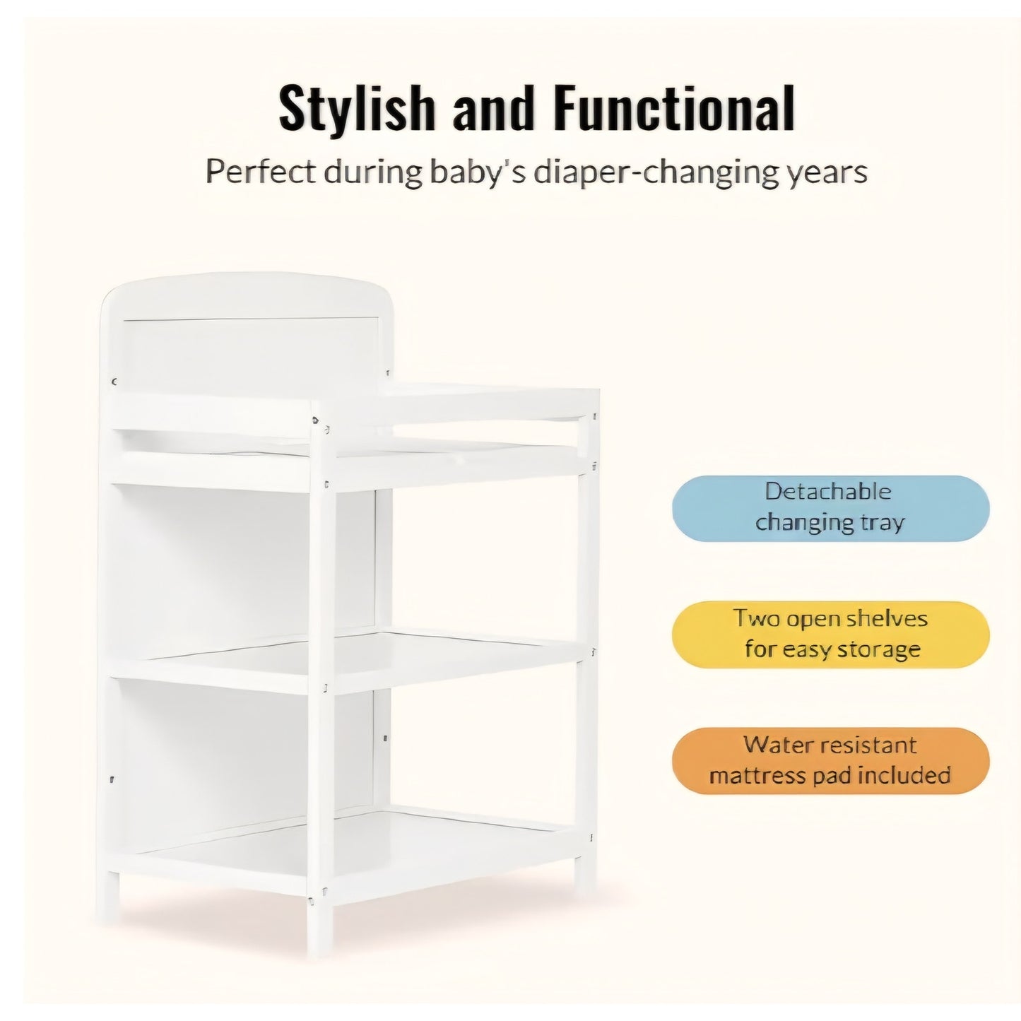 Dream On Me Anna 3-in-1 Convertible Full-Size Baby Crib & Changer with Storage in White