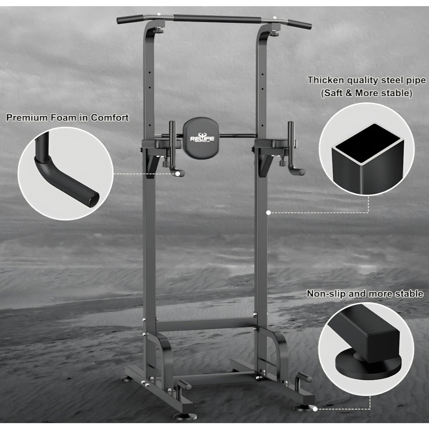 RELIFE REBUILD YOUR LIFE Power Tower Pull Up Bar Station Workout Dip Station for Home Gym Strengt