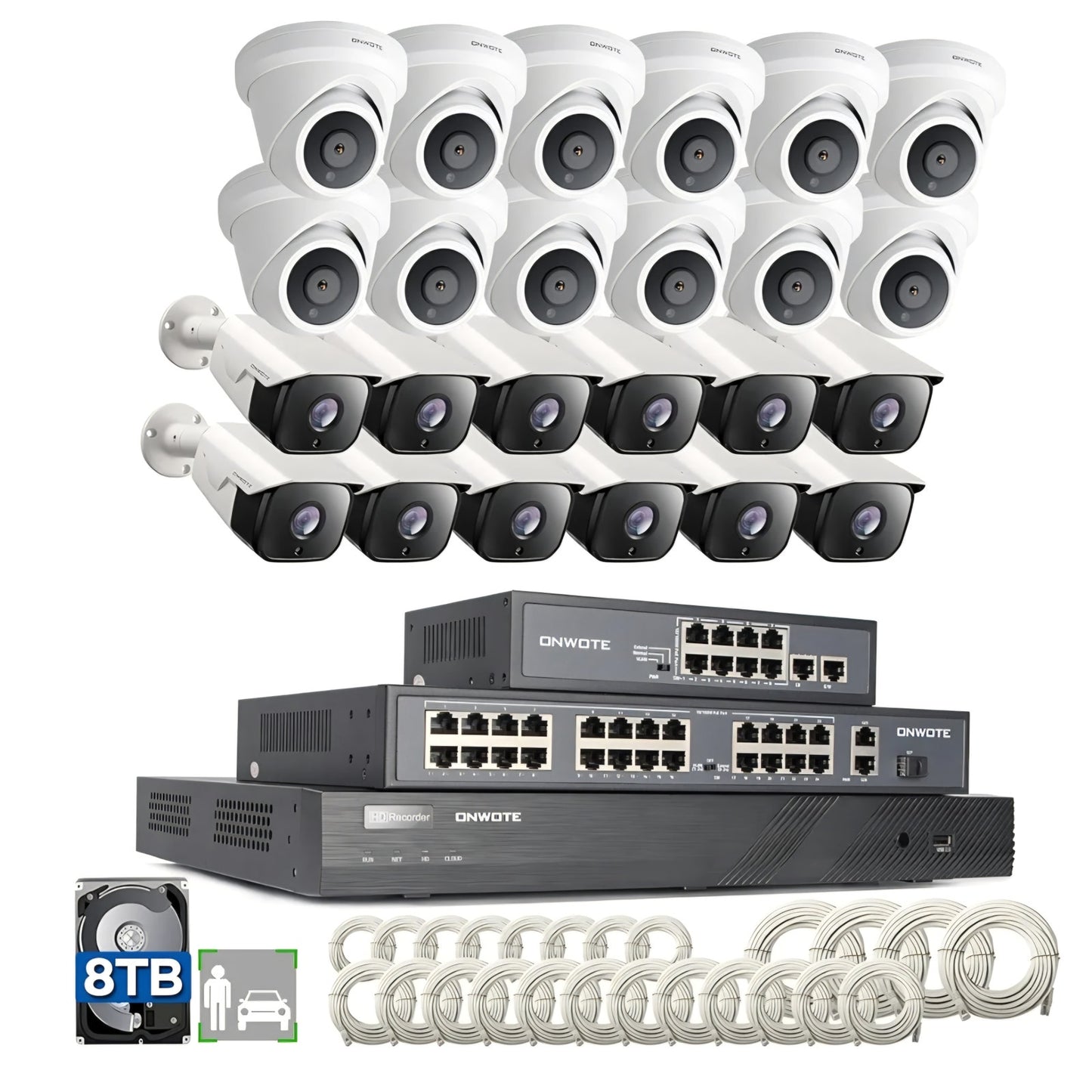 ONWOTE 32 Channel Security Camera System PoE, 12MP 32CH NVR 8TB, 32 Ports Switch, 24x 6MP Outdoor