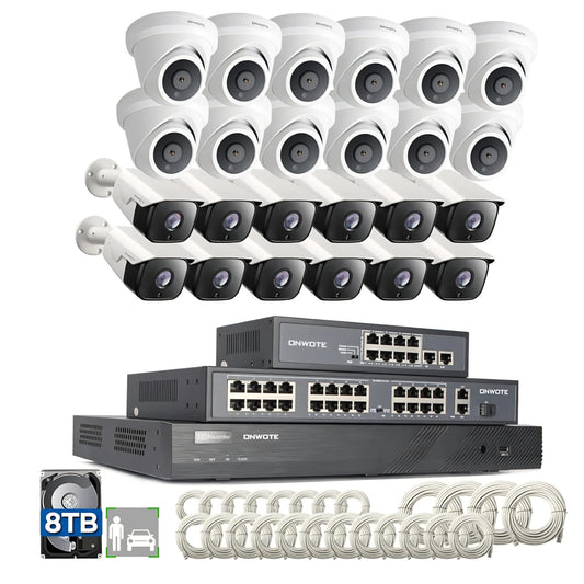 ONWOTE 32 Channel Security Camera System PoE, 12MP 32CH NVR 8TB, 32 Ports Switch, 24x 6MP Outdoor